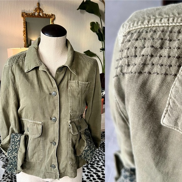 By Anthropologie Maisie Cropped Utility Jacket Olive Size Large - Picture 1 of 12